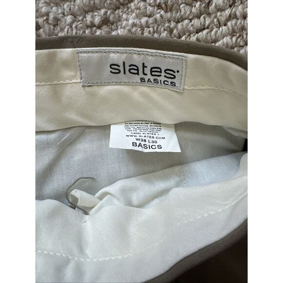 Slates Basics Dress Pants 38x30 Mens Beige Suit Trousers Slacks Cuffed Pleated - Picture 3 of 4